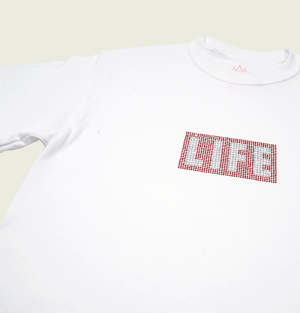 LIFE LOGO RHINESTONE Unisex White T-shirt - Altru Apparel - Tees.ca