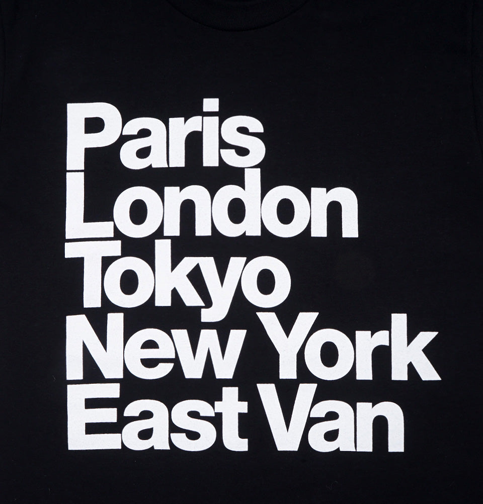 PARIS LONDON TOKYO NEW YORK EAST VAN Unisex T-shirt - EastVan.Supply - Tees.ca