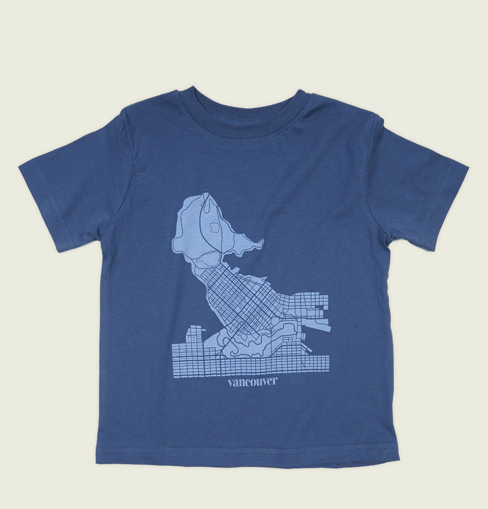 T-shirt for Kids VANCOUVER MAP Denim Blue Graphic Tee Shirt - Tees.ca